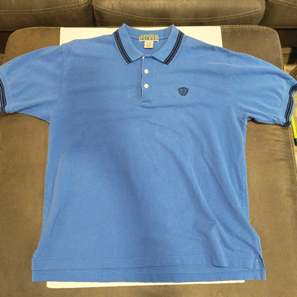 Vintage Men's Arnold Palmer Blue Short Sleeve Cotton Button Up Golf Shirt Large